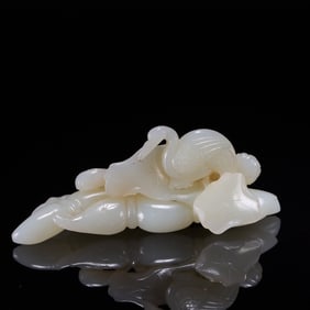 A Rare Hetian Jade Flower and Bird Brush Holder
