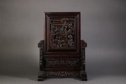 A Rare Sandalwood Figure Story Insert Screen