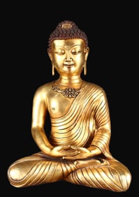 A Rare Red copper body gilt Amitabha Buddha sitting statue