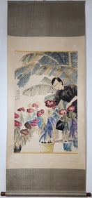 A Rare Chinese Vertical Scroll Ink Painting of Figures