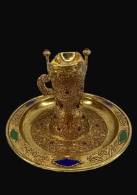 A Rare Bronze-gilt Inlaid Gem Jue Cup