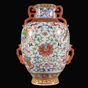A Rare Doucai Interlaced Lotus Pattern Double-Ear Vase