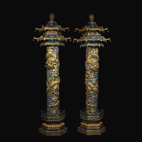 A Rare Cloisonné Dragon Column