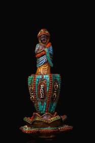 A Rare Crystal Carving Inlaid Dzi Bead Gemstone Sakyamuni Buddha