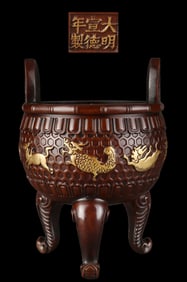 A Rare Red Copper-body Gilt Animal-pattern Incense Burner