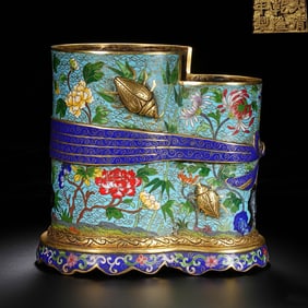 A Rare Cloisonné Floral-Patterned Brush Pot