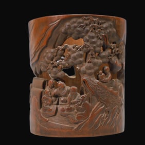 A Rare Bamboo Carved Character Story Ink Pot