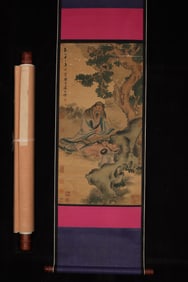 A Chinese Vertical Scroll Ink Painting of Buddhist on Silk