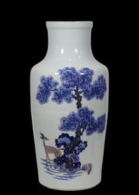 Blue and white Underglaze-Red deer and crane literary pattern vase