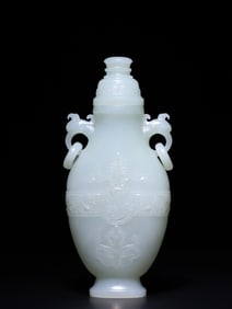 A Exquisite Hetian Jade Carved Dragon and Phoenix Pattern Vase Ornament