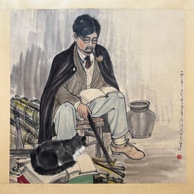 A Chinese ink wash paper scroll figure hand scroll