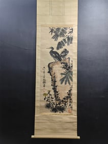 A Chinese Vertical Scroll Ink Painting of Flower and Bird on Paper