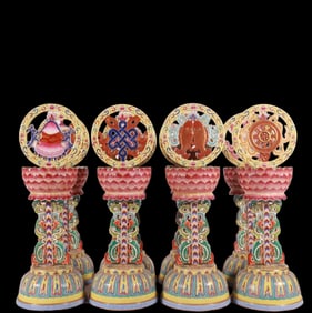 A Set of Rare Enamel carving Lotus Pattern Ornament