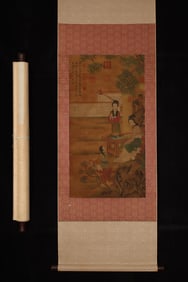 A Chinese Vertical Scroll Ink Painting of figure on Silk