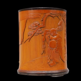 A Rare Bamboo Carved Fat Buddha Ink Pot