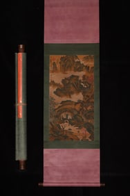 A Chinese Vertical Scroll Ink Painting of Landscape on Silk