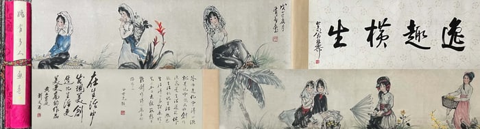 A Chinese ink wash paper scroll figure hand scroll