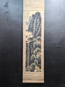 A Chinese Vertical Scroll Ink Painting of Landscape on Paper