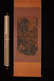 A Chinese Vertical Scroll Ink Painting of Landscape on Silk