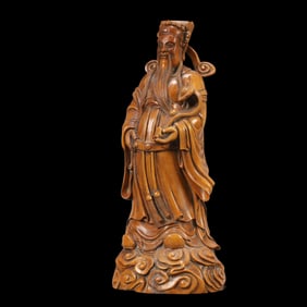 A Rare Olive wood God of Wealth sculpture