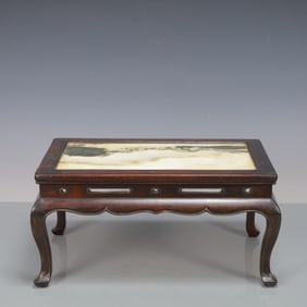 A Rare Zitan Inlaid Cloud Stone Table