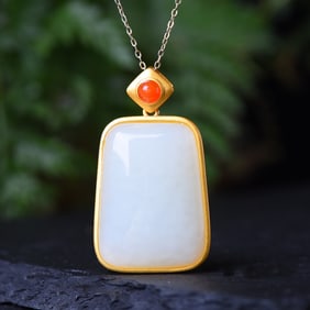 A Exquisite Sliver Inlaid Hetian Jade Ping‘an Plaque Pendant