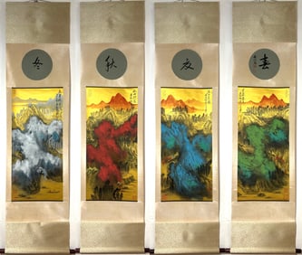 A Set of A Rare Chinese Vertical Scroll Ink Painting of the Four Seasons