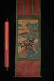 A Chinese Vertical Scroll Ink Painting of Landscape on Silk