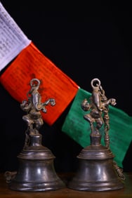 A Rare Copper Base Chasing Ganesh Rattle Bell