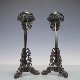 A pair of Rare Purple Sandalwood Lotus Incense Burner