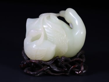 A Exquisite Hetian Jade Double Goose Ornament