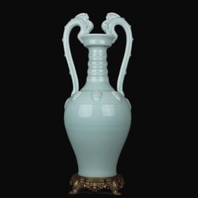 A Rare Dou Qing Glaze with Copper Base Double-Dragon Vase