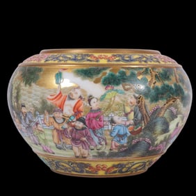 A Rare Enamel carving Golden Ground Character and Story Pattern Brush Washer