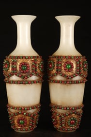 A pair of Rare Colored glaze Cover with Gold Vase