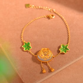 A Exquisite Sliver Inlaid Hetian Jade Enamel Fish and Lotus Pattern Bracelet