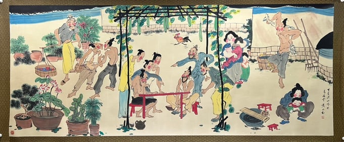 A Chinese ink wash paper scroll figure hand scroll