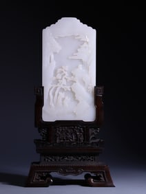 A Exquisite Hetian Jade Carved Landscape and Figure Pattern Screen