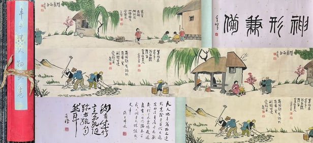 A Chinese ink wash paper scroll figure hand scroll