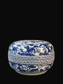 A Rare Blue and White Auspicious Beast Pattern Box
