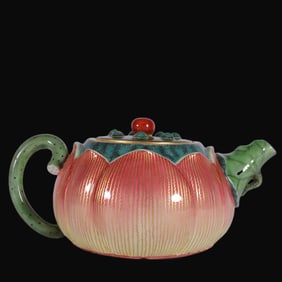 A Rare Enamel Outline in gold Lotus Teapot