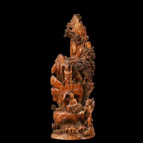 A Rare Sandalwood Character Landscape Sculpture