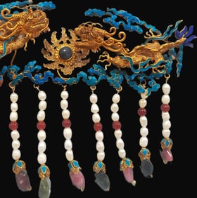A Rare Pure Silver Gilt Jewel Inlaid Kingfisher Feather Headdress