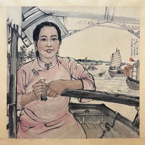 A Chinese ink wash paper scroll figure hand scroll