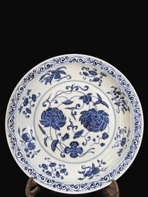 A Rare Blue and White Melons and fruits Lotus Pattern Plate