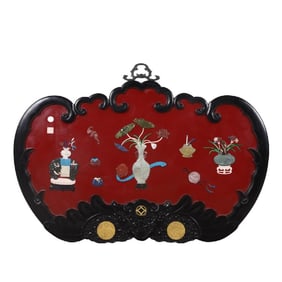 A Rare Red sandalwood inlaid with precious treasures and boguwu (antique) pattern hanging screen