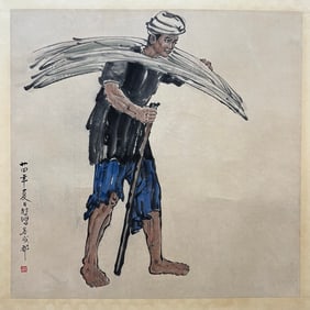 A Chinese ink wash paper scroll figure hand scroll