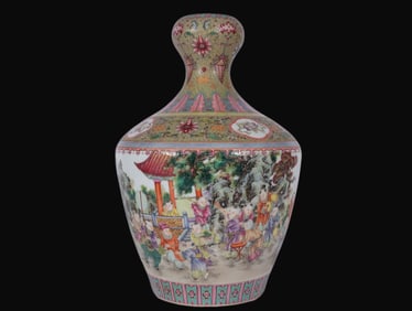 A Rare Famille-Rose Lotus Character and Story Pattern Vase