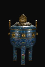 A Rare Bronze Body Cloisonné Enamel Three-legged Ding-style Incense Burner