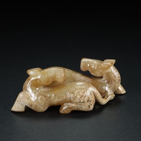 A Rare Ancient jade shuanghuan