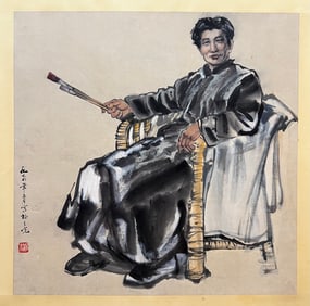 A Chinese ink wash paper scroll figure hand scroll